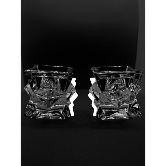 Vintage Crystal Glass Starburst Candle Holders Set Of 2 - Picture 2 of 3